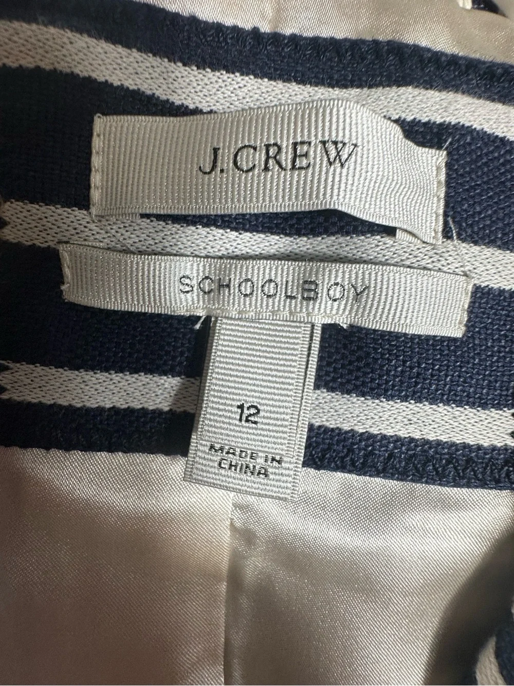 J.Crew Navy Stripped Schoolboy Linen Cotton  Blazer Size 12